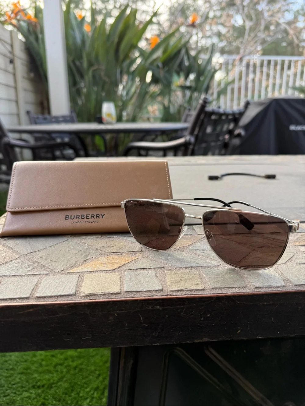 Burberry Men’s Aviator Sunglasses with Gold Frame and Brown Lenses